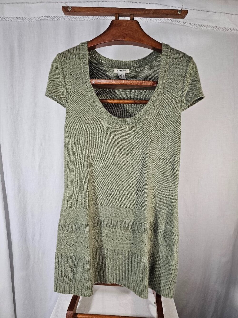 Vertigo Paris vintage Y2K women's pale green Angora blend cap-sleeve Tunic